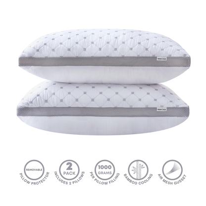 Luxury Bamboo Cooling Twin pack plush down-like pillows with 2 bonus quilted waterproof pillow protectors - Home &