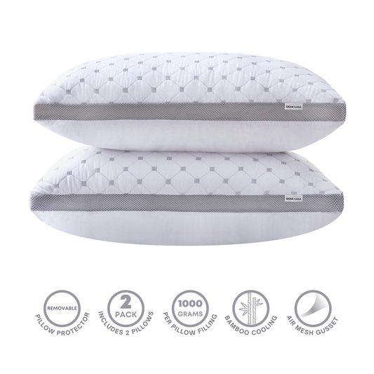 Luxury Bamboo Cooling Twin pack plush down-like pillows with 2 bonus quilted waterproof pillow protectors - Home &