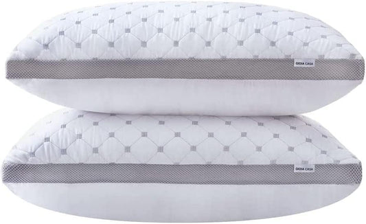 Premium Bamboo Cooling Twin Pack Plush Down-Like Pillows - Medium to High Profile (2PCS) - with Free 2 Quilted Pillow