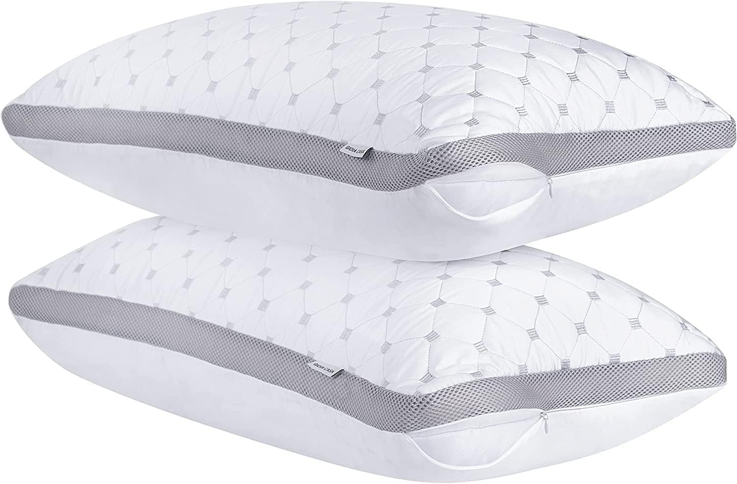 Premium Bamboo Cooling Twin Pack Plush Down-Like Pillows - Medium to High Profile (2PCS) - with Free 2 Quilted Pillow