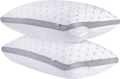 Premium Bamboo Cooling Twin Pack Plush Down-Like Pillows - Medium to High Profile (2PCS) - with Free 2 Quilted Pillow