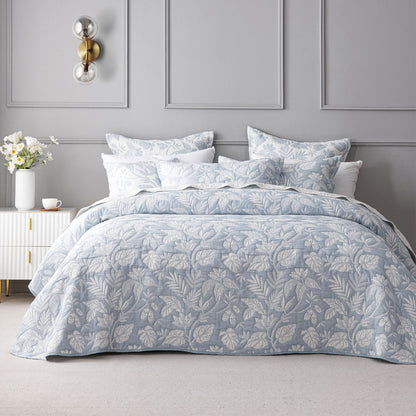 Bianca Laurieton Blue Jacquard Botanical Bedspread Set Super King - Home & Garden > Bedding > Quilts & Duvets