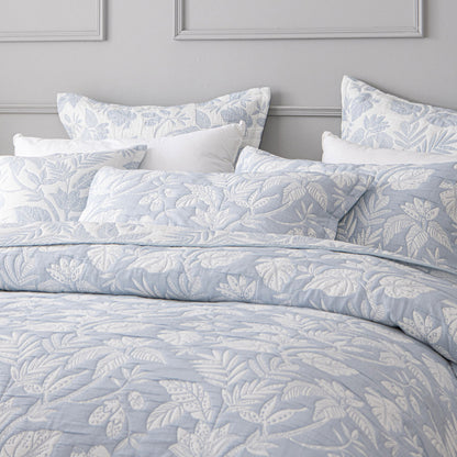 Bianca Laurieton Blue Jacquard Botanical Bedspread Set Super King - Home & Garden > Bedding > Quilts & Duvets
