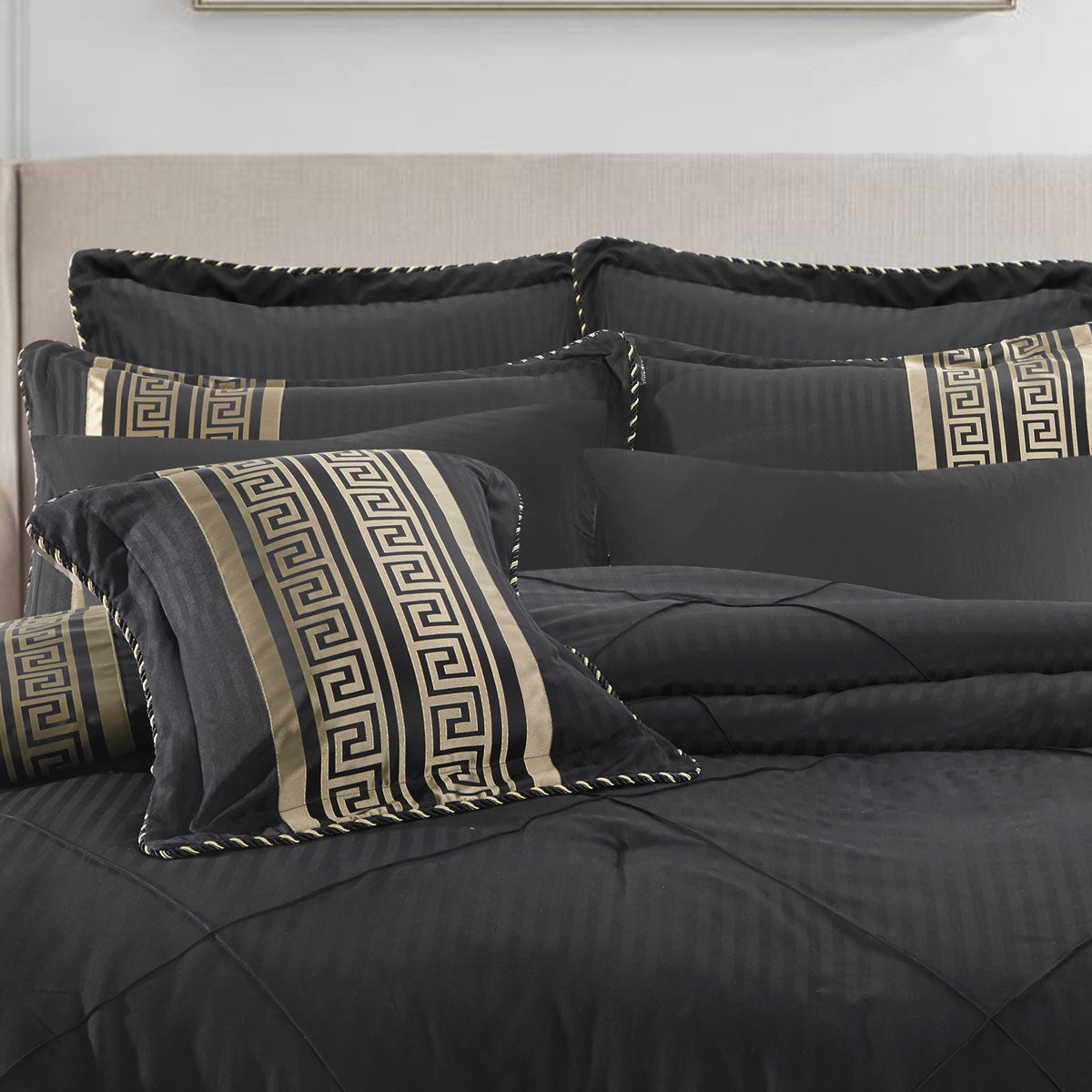 Bianca Raffaello Black 6 Pcs Jacquard Comforter Set Queen/King - Home & Garden > Bedding > Quilts & Duvets