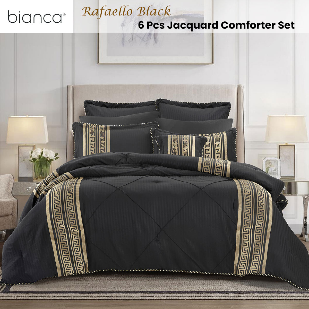 Bianca Raffaello Black 6 Pcs Jacquard Comforter Set Super King - Home & Garden > Bedding > Quilts & Duvets