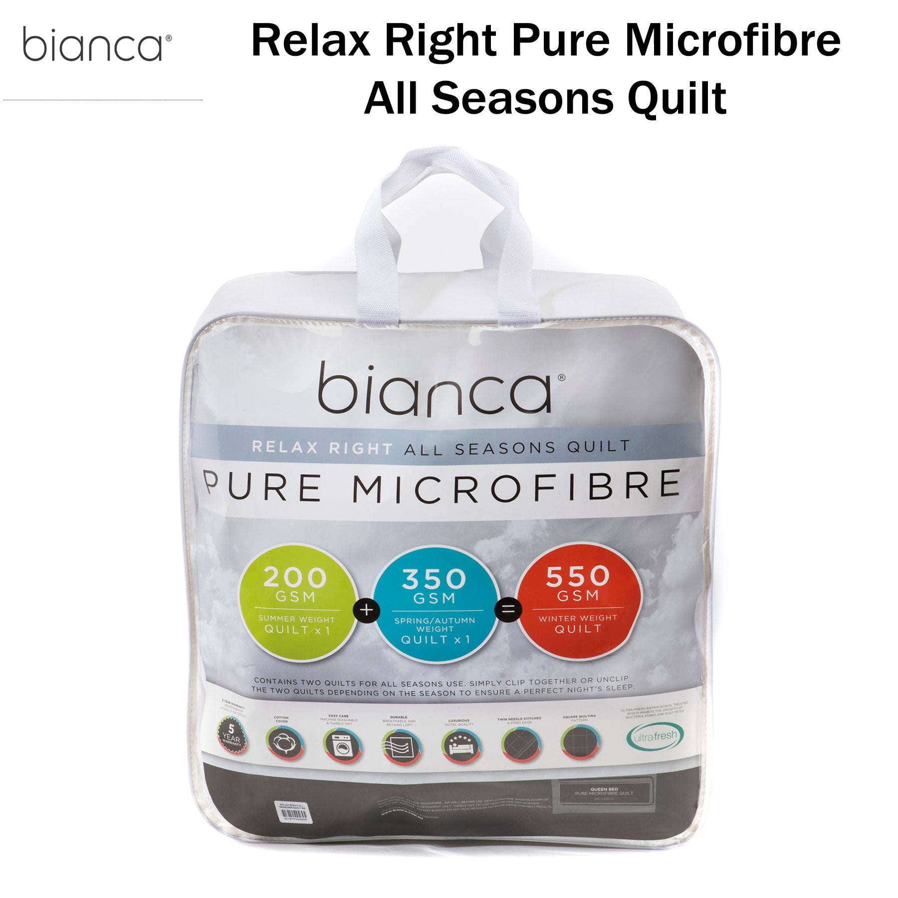 Bianca Pure Microfibre All Seasons Quilt King - Home & Garden > Bedding > Quilts & Duvets
