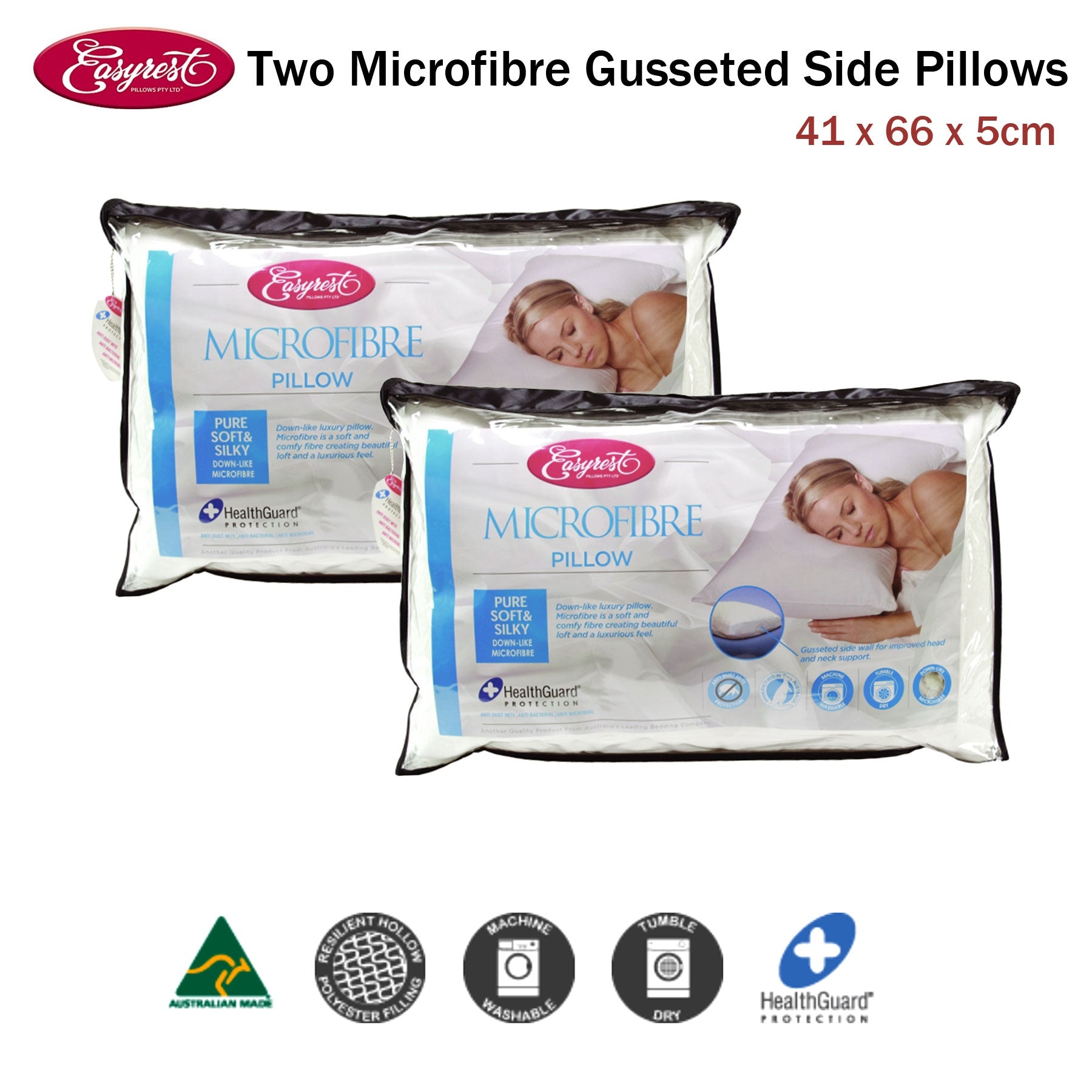 Easyrest Two Microfibre Standard Gusseted Pillows Home & Garden > Bedding > Pillows