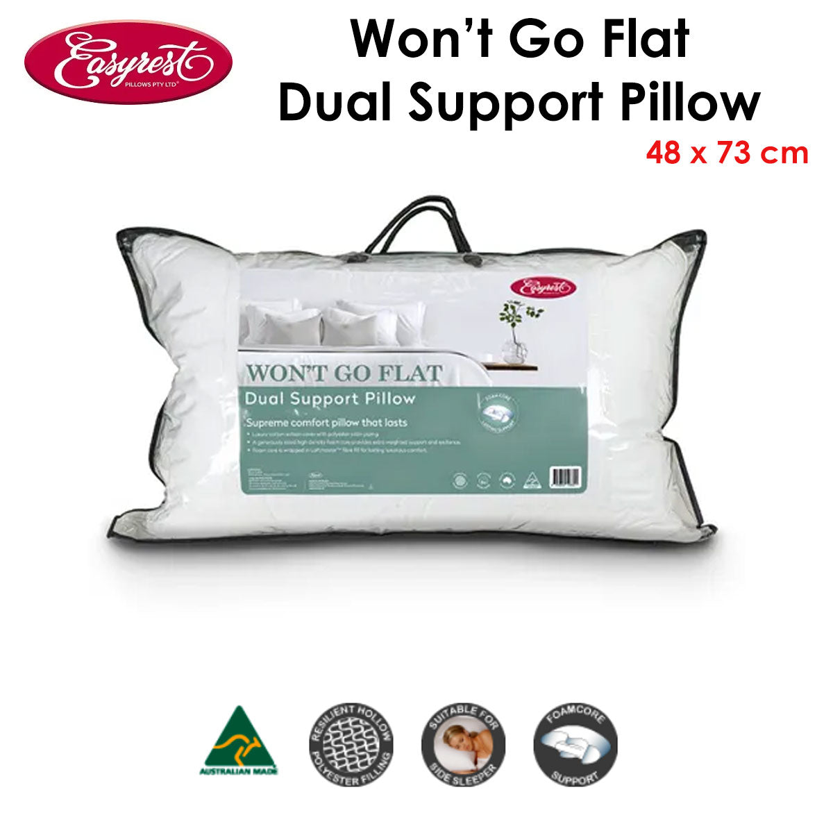 Easyrest Won’t Go Flat Dual Support Standard Pillow 48 x 73 cm Home & Garden > Bedding > Pillows