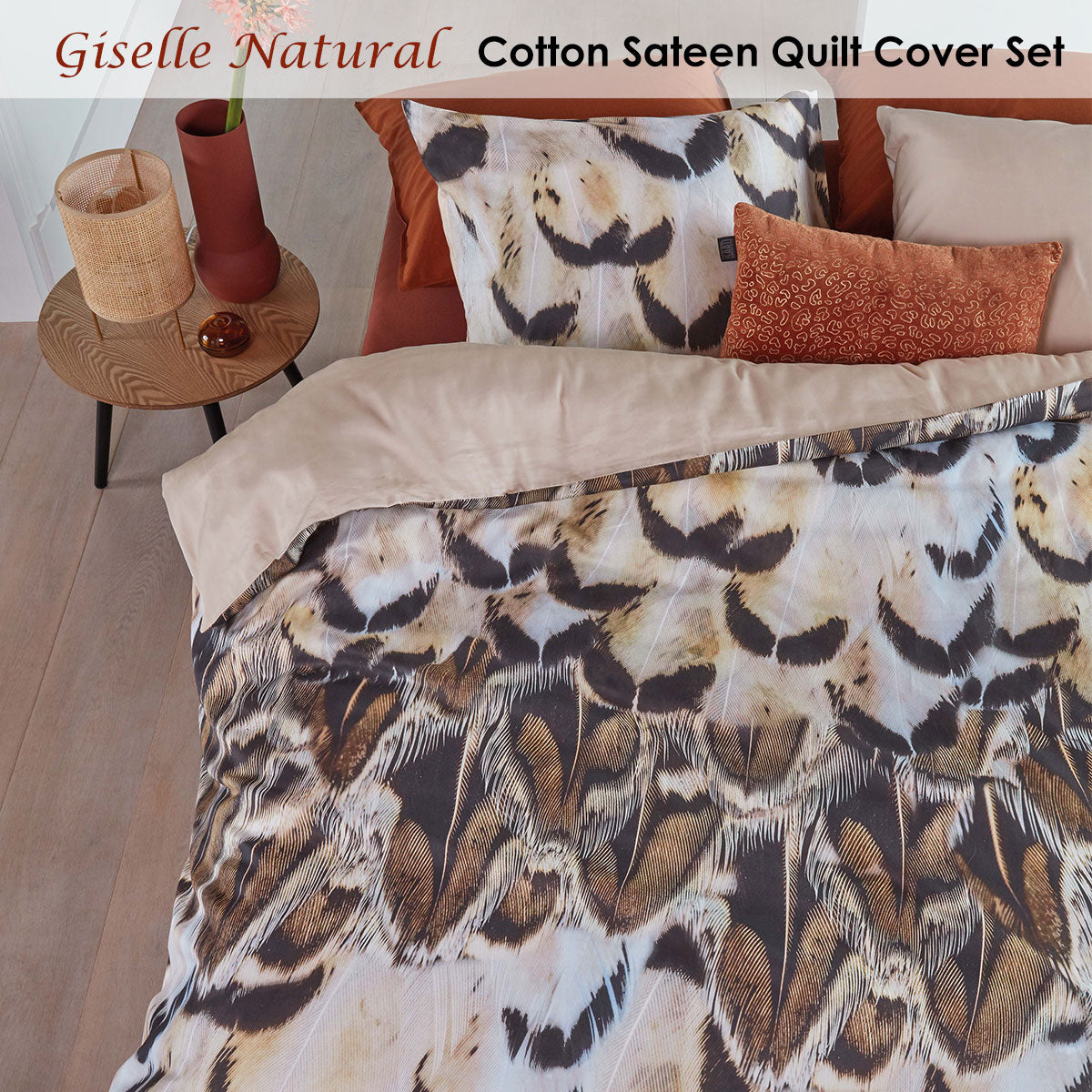 Bedding House Giselle Natural Cotton Sateen Quilt Cover Set King - Home & Garden > Bedding > Duvet Covers