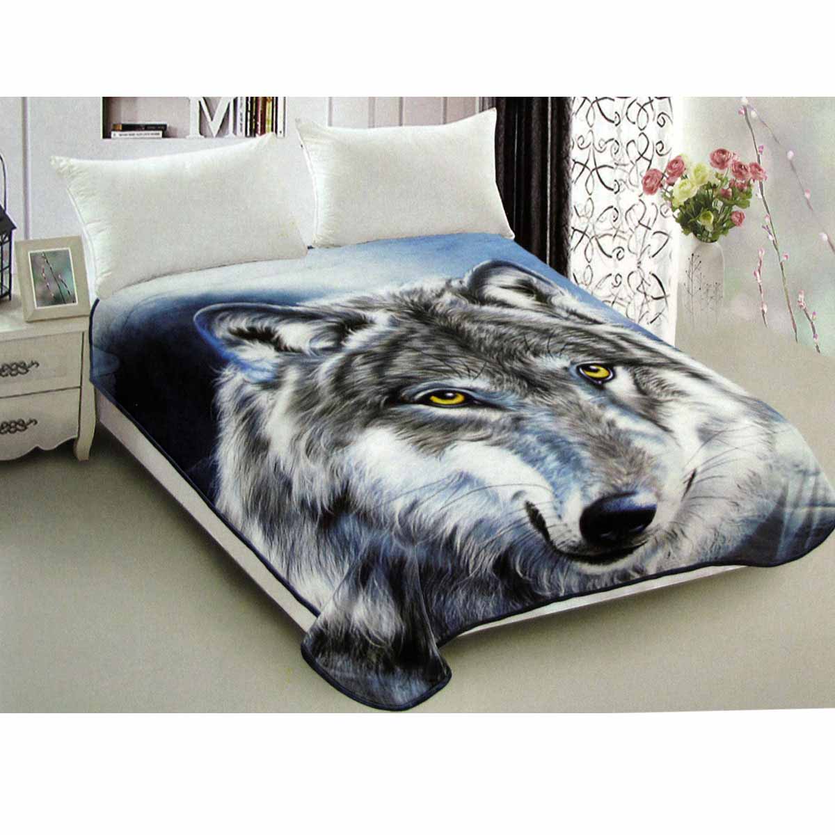 800GSM Luxury Reversible Animal Pattern Mink Blanket Queen 200 x 240 cm Wild Wolf