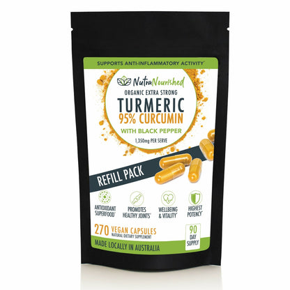 REFILL BAG - Organic 270 Vegan Curcumin Extract Capsules/ 3 Month Supply - Health & Beauty > Nutrition & Supplements