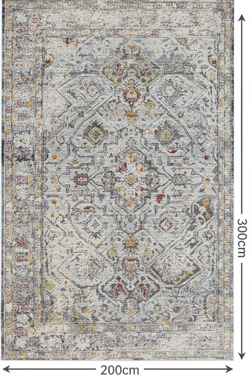 Astreya Diamond Vintage Rug Grey Maroon Vintage Faded 200x300cm