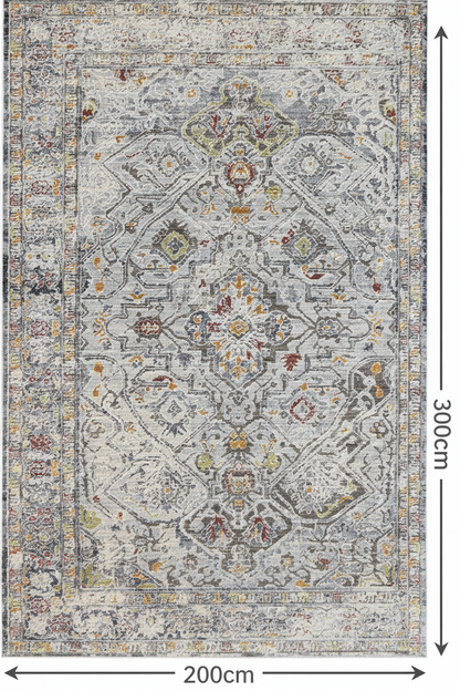 Astreya Diamond Vintage Rug Grey Maroon Vintage Faded 200x300cm