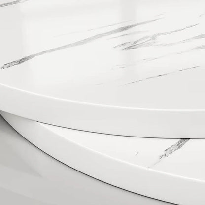 Round Side Table 2 Tier White Nightstand Coffee Sofa End Table Marble Design