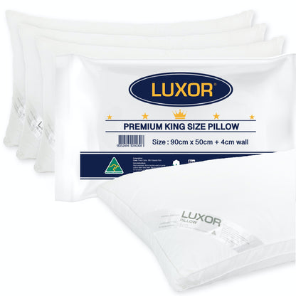 Luxor Australian Made Hotel King Size Pillow with 4cm Wall Four Pack - Home & Garden > Bedding > Pillows