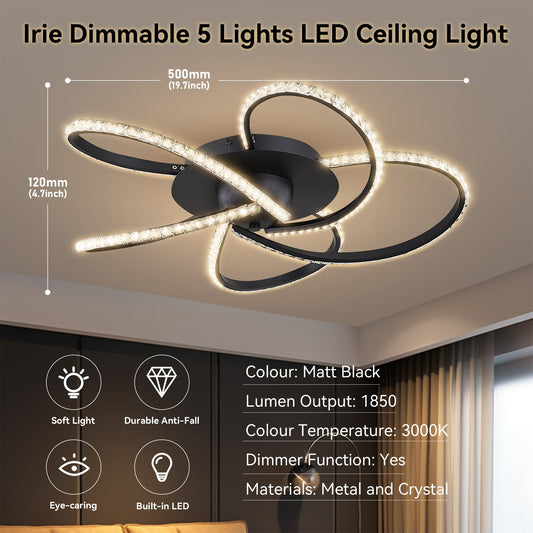 Irie Dimmable 5 Lights LED Ceiling Light - Black - Home & Garden > Lighting > Ceiling Lights