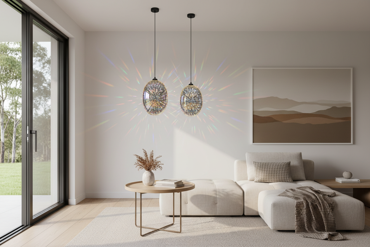 Moravian Glass Oval Pendant Light - Copper