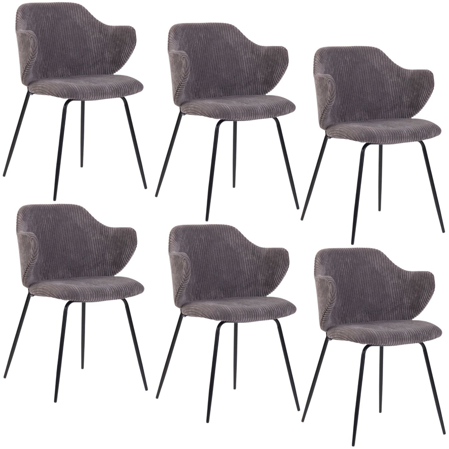 Set of 2 Dining Chairs with Corduroy Cord Fabric in Dark Grey Lincoln