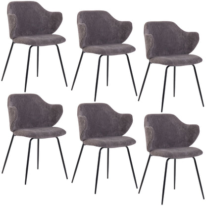 Set of 2 Dining Chairs with Corduroy Cord Fabric in Dark Grey Lincoln