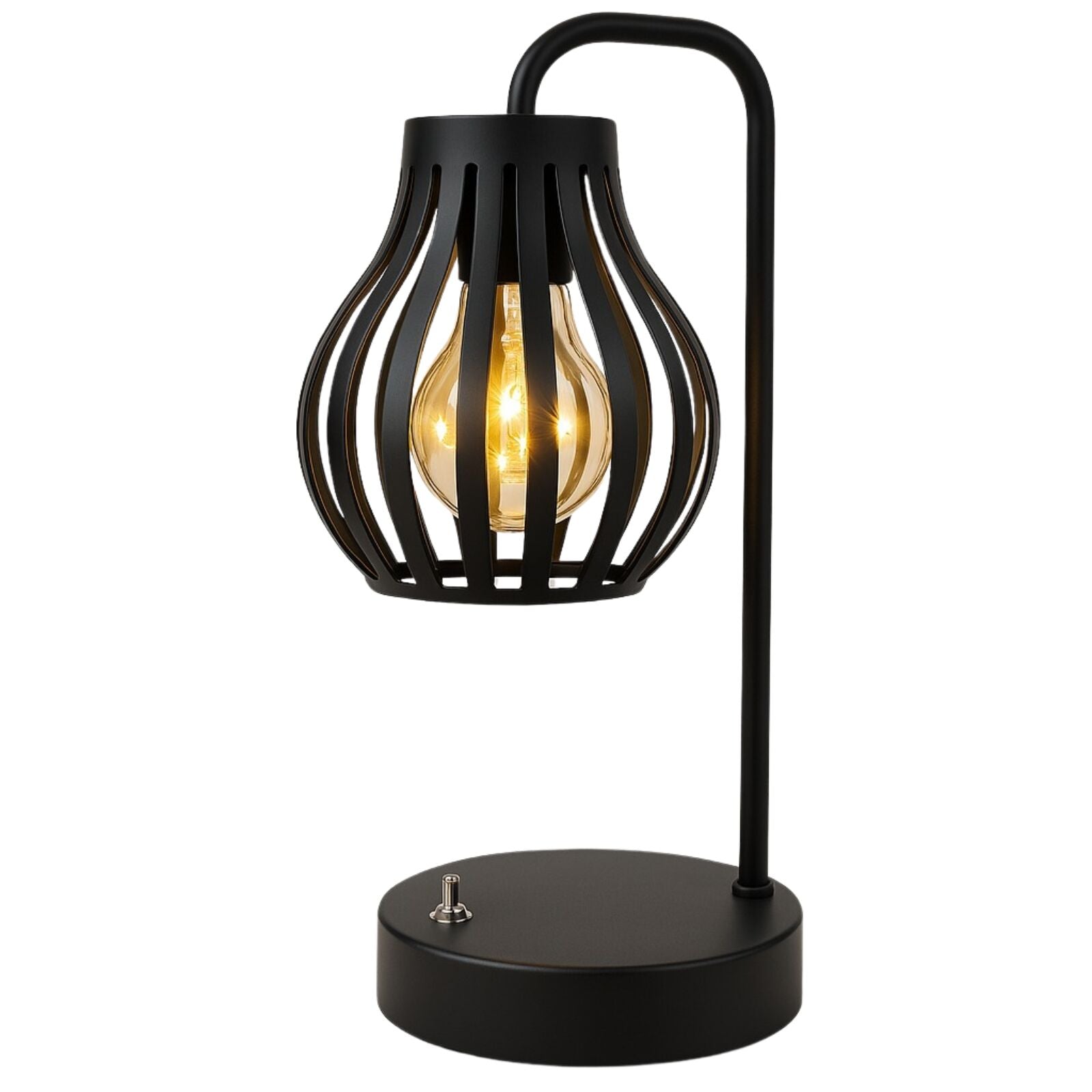 Modern Black Metal Tulip Style LED Lantern Table Desk Lamp – Battery Operated Decorative Light - Home & Garden >
