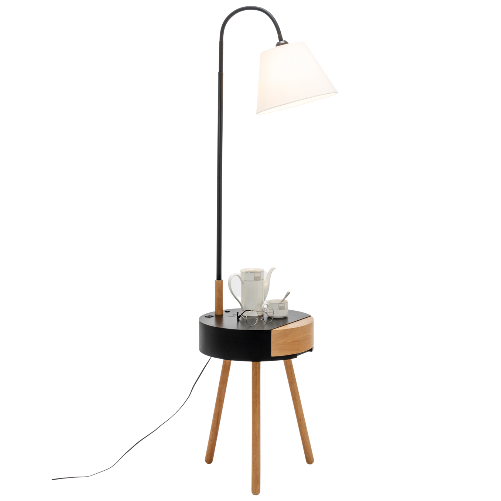 Florence Tripod Lamp Shelf Storage Drawer Bed Side Table Light w/ USB Charger Home & Garden > Lighting > Floor Lamps