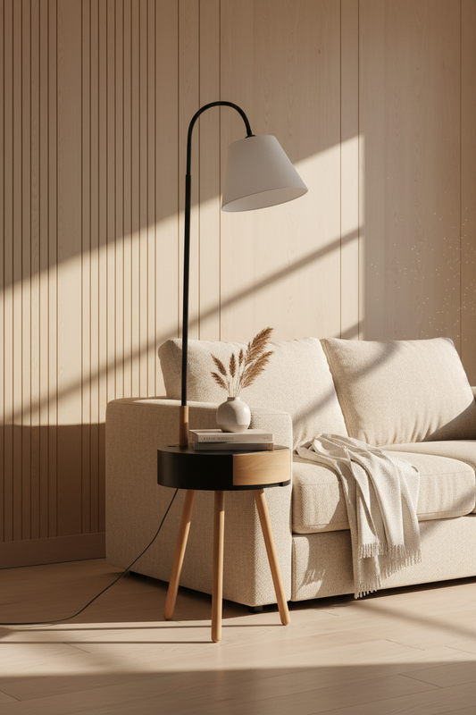 Florence Tripod Lamp Shelf Storage Drawer Bed Side Table Light W/ Usb Charger