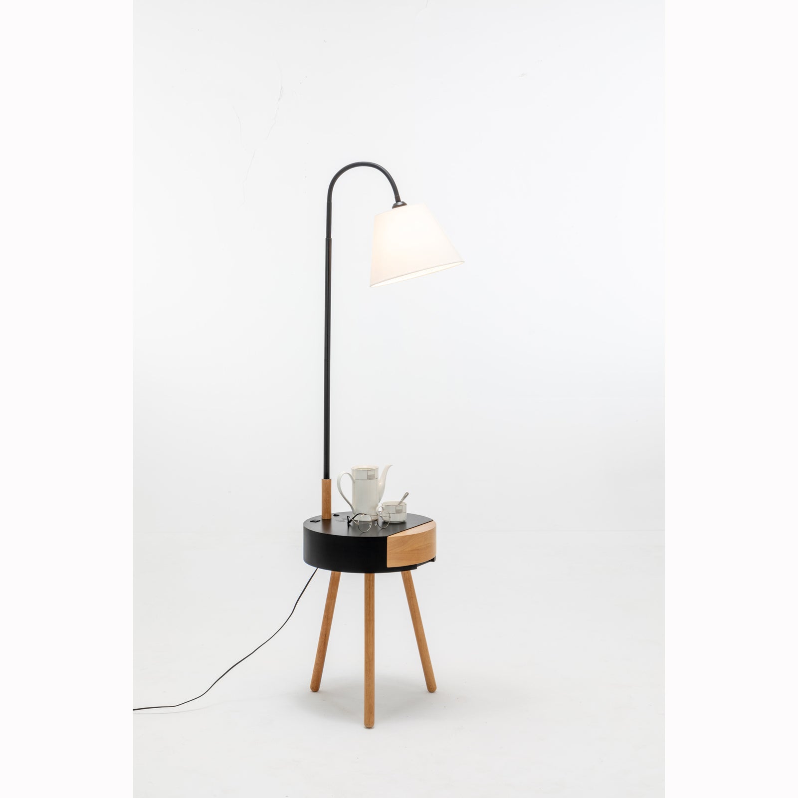 Florence Tripod Lamp Shelf Storage Drawer Bed Side Table Light w/ USB Charger Home & Garden > Lighting > Floor Lamps