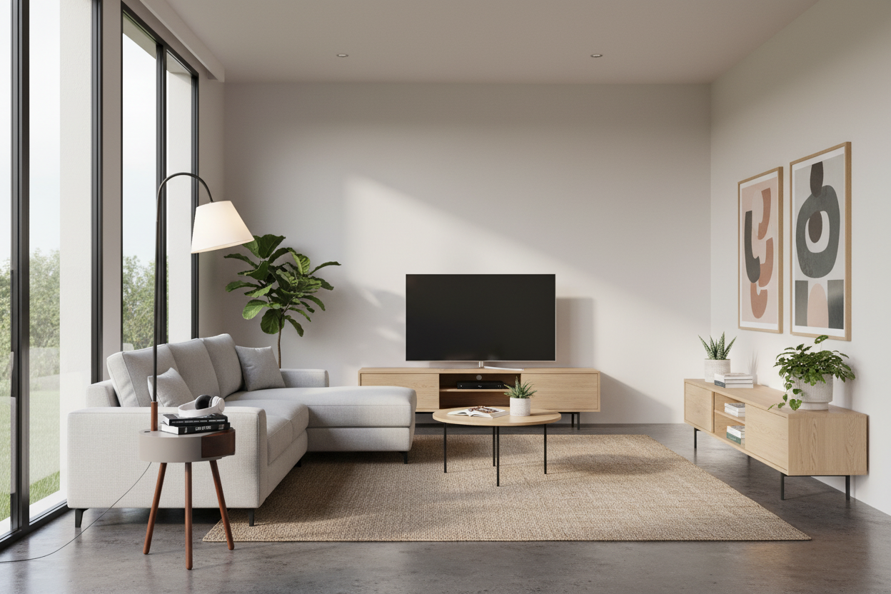 Florence Tripod Lamp Shelf Storage Drawer Bed Side Table Light w/ USB Charger