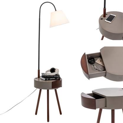 Florence Tripod Lamp Shelf Storage Drawer Bed Side Table Light w/ USB Charger Home & Garden > Lighting > Floor Lamps