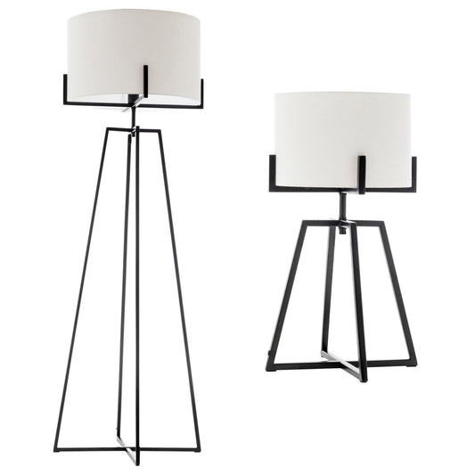 Modern Dimmable Floor Lamp + Table Desk Lamp w/ Linen Shade Scandi - Matte Black - Home & Garden > Lighting > Table