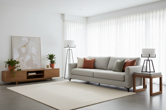 Modern Dimmable Floor Lamp + Table Desk Lamp w/ Linen Shade Scandi - Matte Black