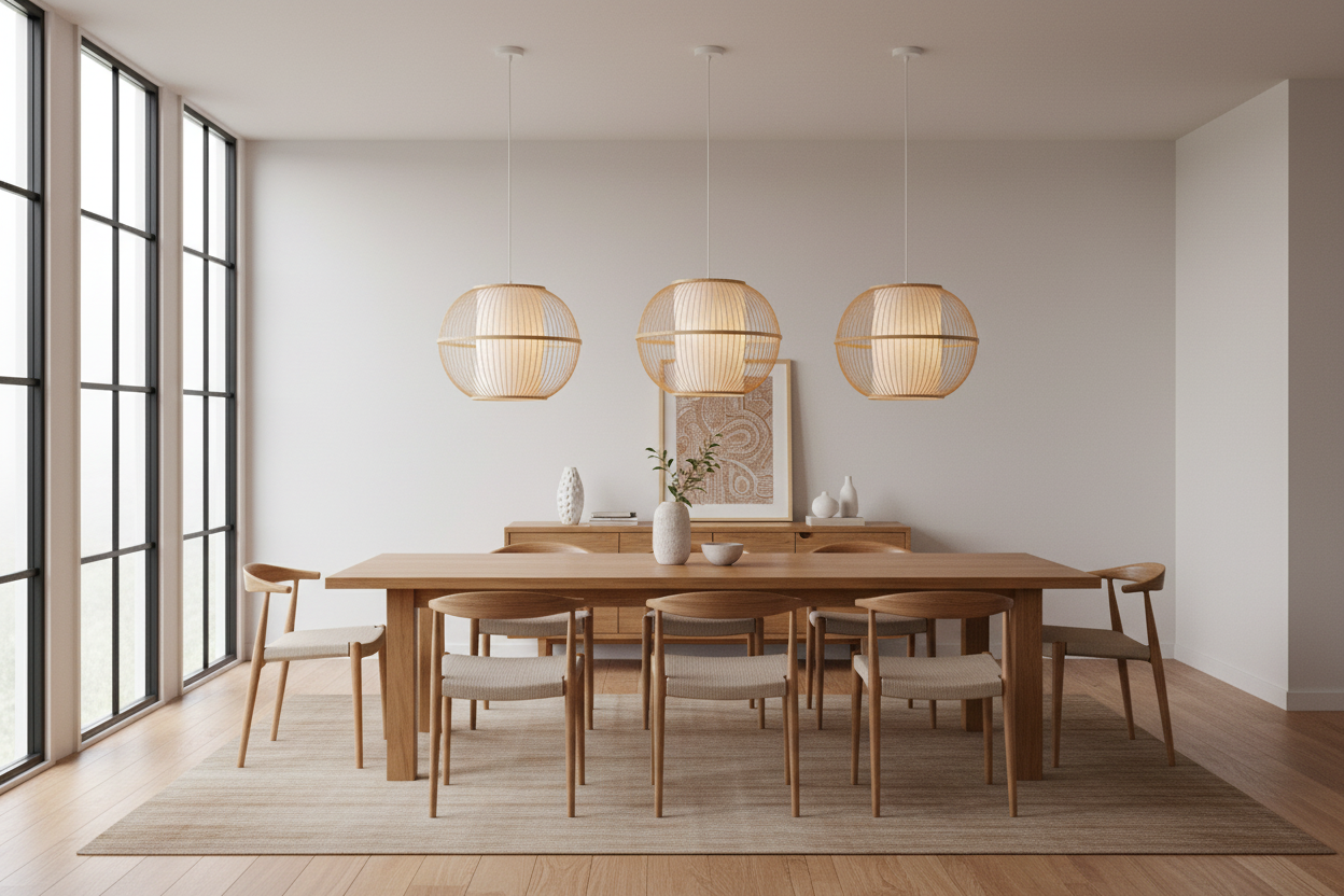 Natural Woven Bamboo Sphere Pendant Lamp Hanging Light Bell Shade Boho Tropical