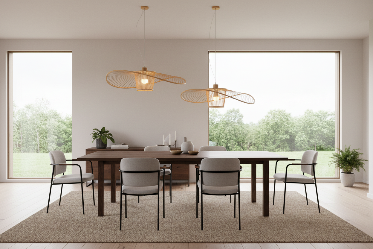 Elysian Breeze Natural Hand-Woven Bamboo Wide Brim Pendant Lamp