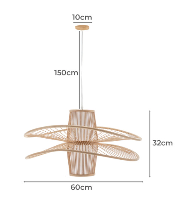 Elysian Breeze Double Natural Hand-Woven Bamboo Double Wide Pendant Lamp Light - Home & Garden > Lighting > Ceiling