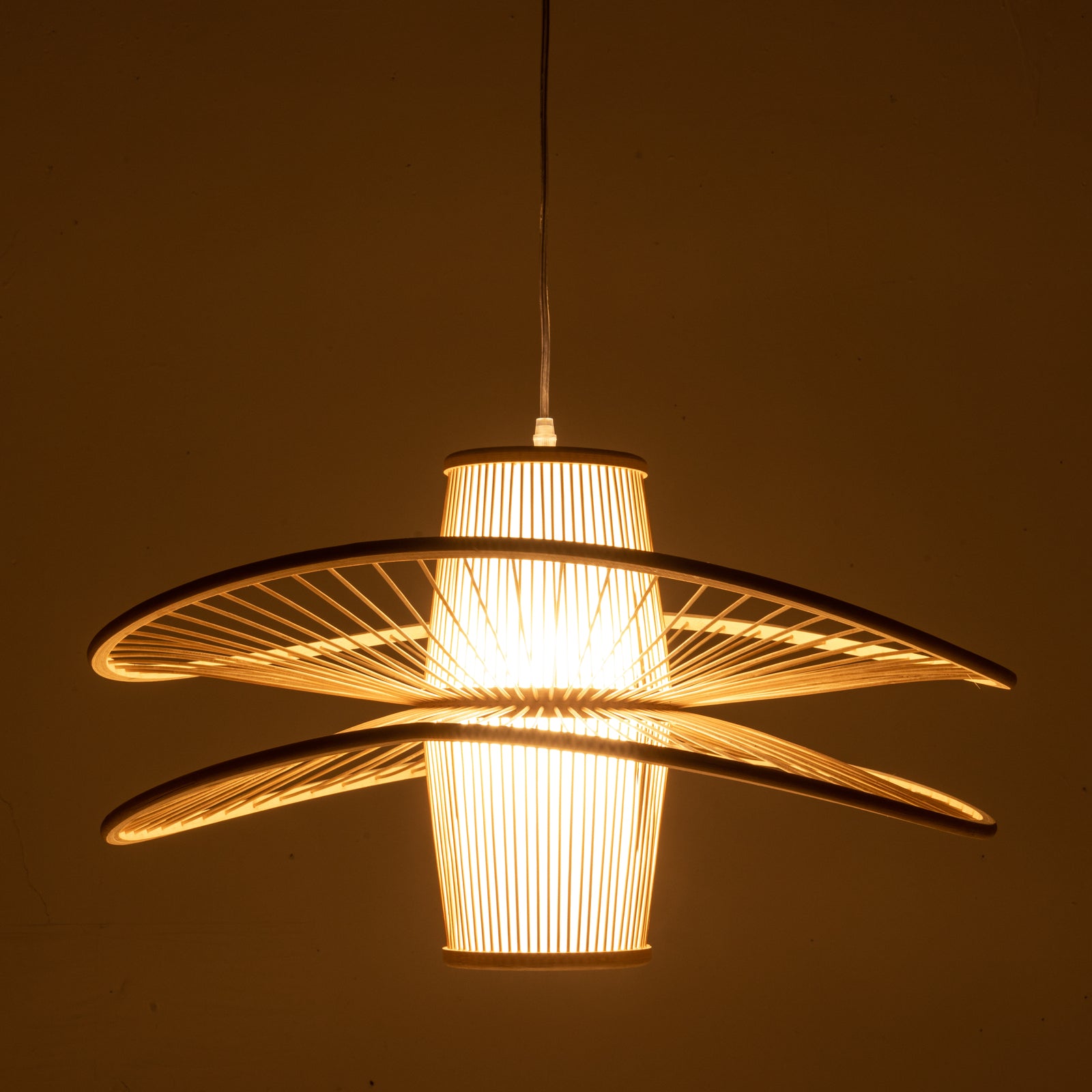 Elysian Breeze Double Natural Hand-Woven Bamboo Double Wide Pendant Lamp Light - Home & Garden > Lighting > Ceiling