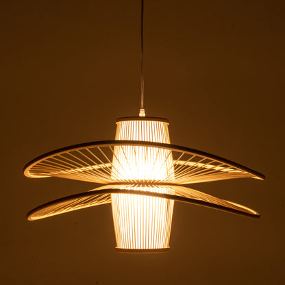 Elysian Breeze Double Natural Hand-Woven Bamboo Double Wide Pendant Lamp Light - Home & Garden > Lighting > Ceiling
