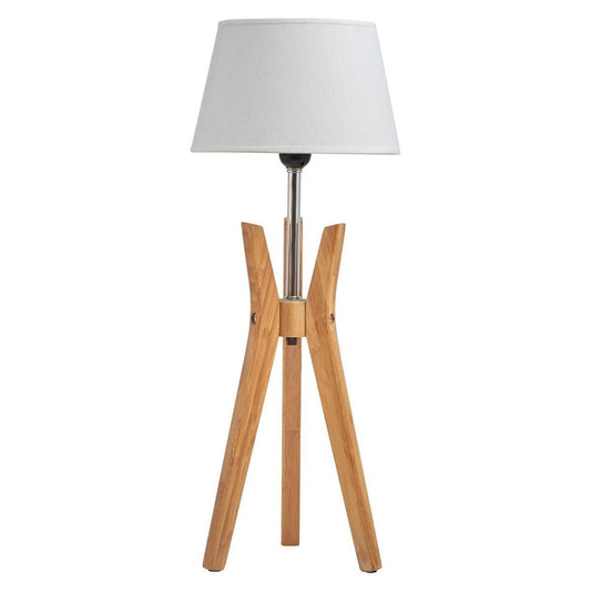 Bamboo Tripod Table Lamp Desk Modern Rustic Geo Light w Linen Shade - Home & Garden > Lighting > Table Lamps