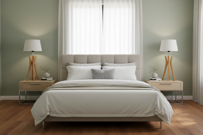 Bamboo Tripod Table Lamp Desk Modern Rustic Geo Light w Linen Shade