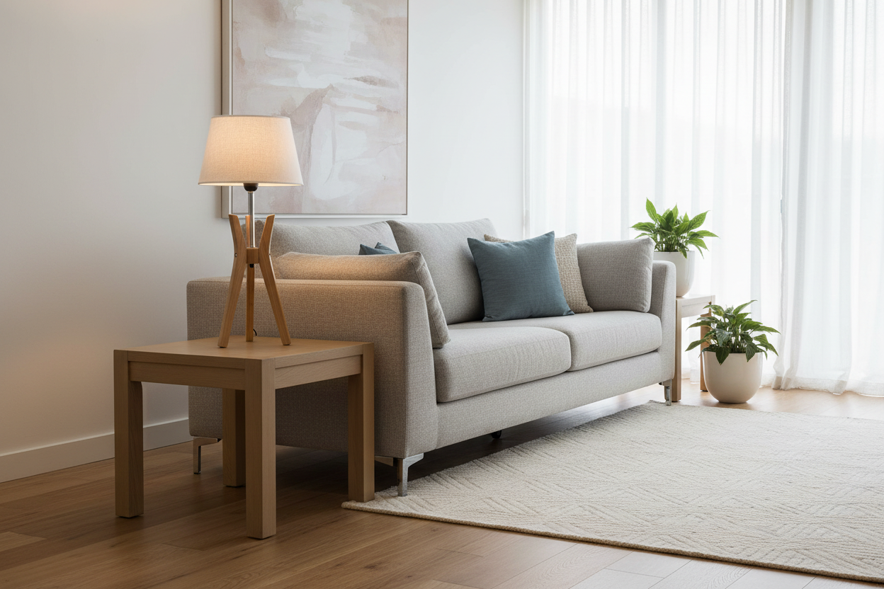 Bamboo Tripod Table Lamp Desk Modern Rustic Geo Light w Linen Shade