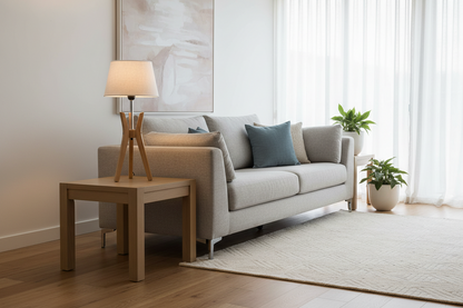 Bamboo Tripod Table Lamp Desk Modern Rustic Geo Light w Linen Shade