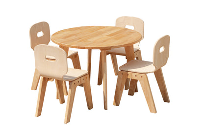 Wooden children's table and chairs set on a white background