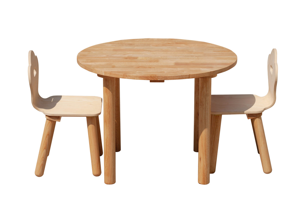 Wooden children's table and chairs on a white background