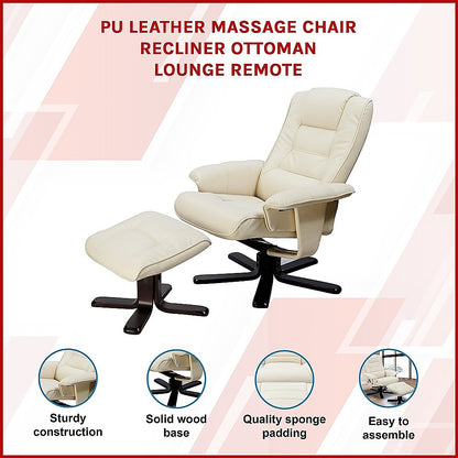 PU Leather Massage Chair Recliner Ottoman Lounge Remote - Furniture > Bar Stools & Chairs > Arm Chairs & Recliners