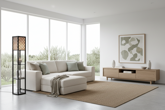 Shelf Floor Lamp - Shade Diffused Light Source with Open-Box Shelves