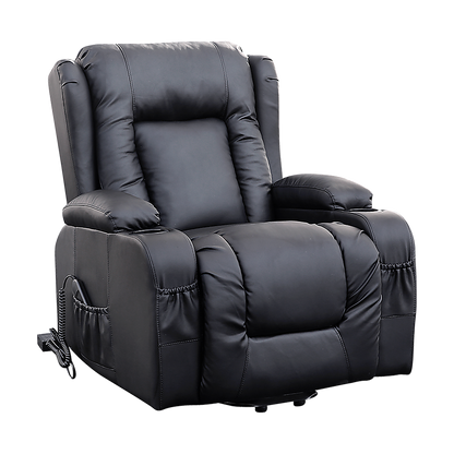 Recliner Chair Electric Massage Chair Lift Heated Leather Lounge Sofa Black Furniture > Bar Stools & Chairs > Arm