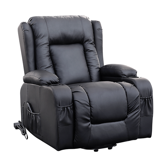 Recliner Chair Electric Massage Chair Lift Heated Leather Lounge Sofa Black - Furniture > Bar Stools & Chairs > Arm