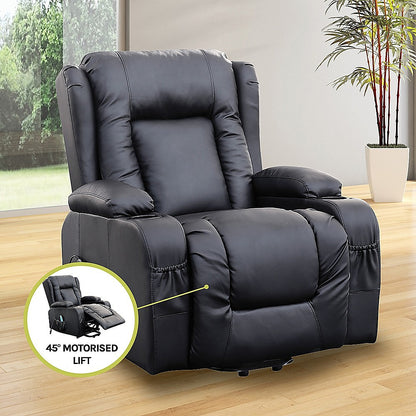 Recliner Chair Electric Massage Chair Lift Heated Leather Lounge Sofa Black Furniture > Bar Stools & Chairs > Arm
