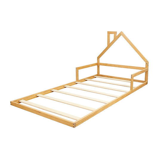 Pine Wood Floor Bed House Frame for Kids and Toddlers - Furniture > Bedroom > Beds & Bed Frames