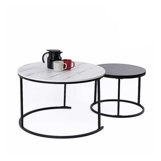 Set of 2 Coffee Table Round Marble Nesting Side End Table Furniture - Furniture > Living Room > Coffee Tables