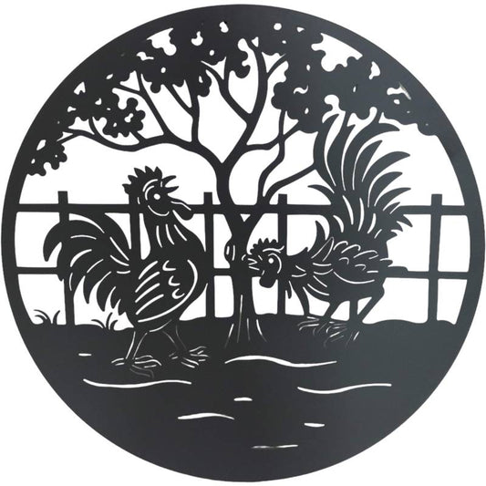 Set 2 Happy Rooster Metal Wall Art 98x98cm